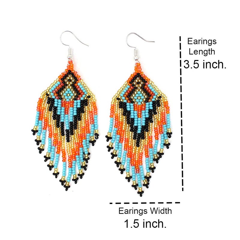 BeadsCorner Southwestern Geometric Pattern Glass Seed Beaded Earrings Handmade (Tribal Multicolor) - Image 2